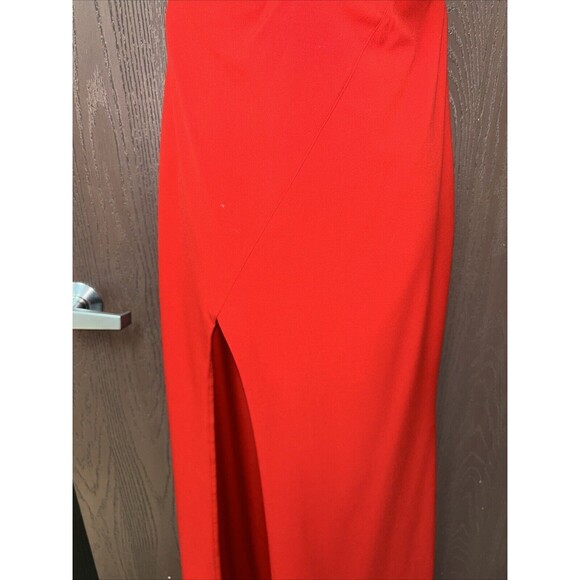 Michelle Mason Maxi Dress Women 10 Gown Halter Top Hook Slit Red V Neck Zip - Picture 14 of 16